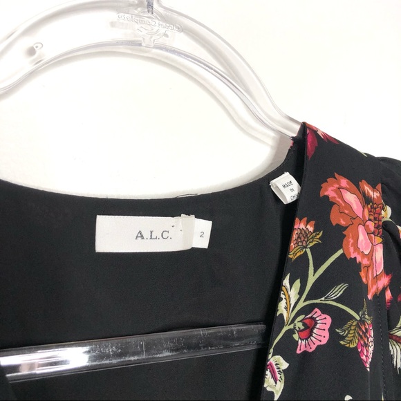 A.L.C. | Logan Floral Silk Blouse Black/Terracotta - Picture 2 of 7